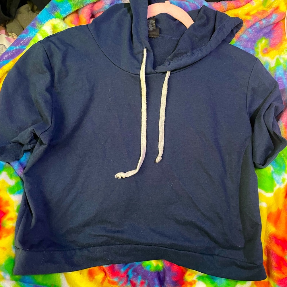 Navy blue hooded shirt/top